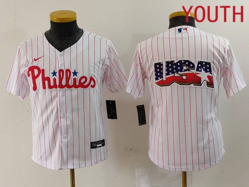 Youth Philadelphia Phillies Blank White stripe Nike Game 2024 MLB Jersey style 3